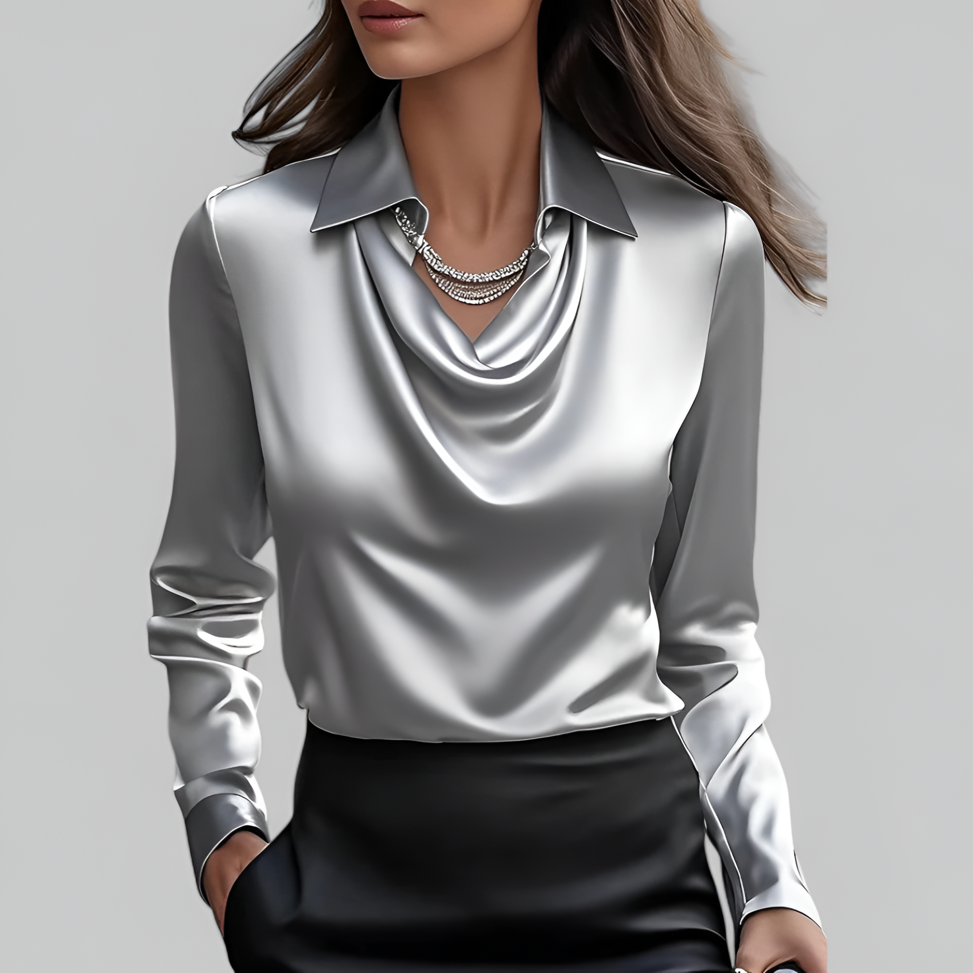Women's Cowl Neck Long Sleeve Blouse - Office Wear