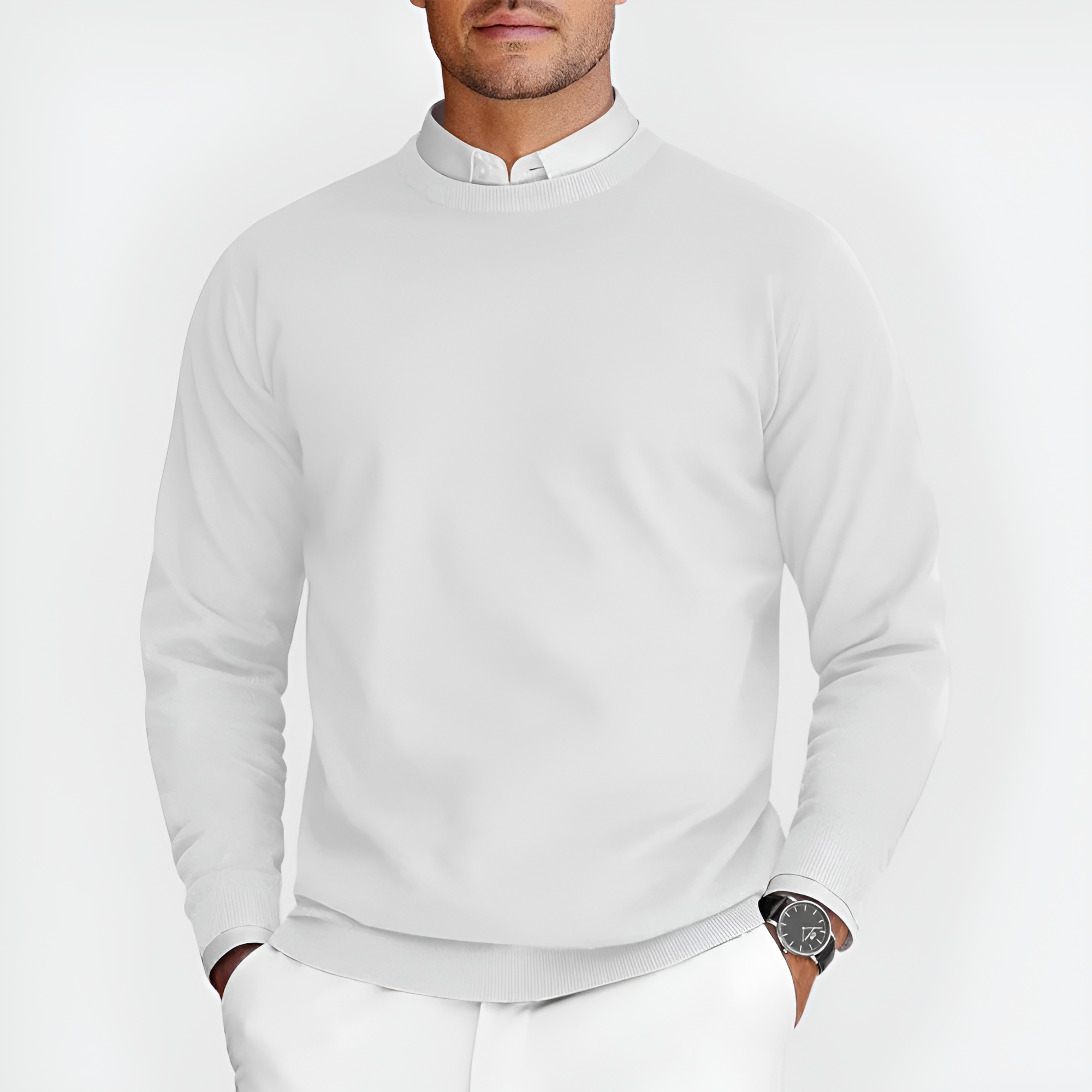 Men's Textured Crew Neck Sweater - Casual Everyday Wear