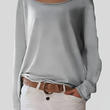 Women's Boat Neck Long Sleeve Knit Top - Casual Everyday Wear