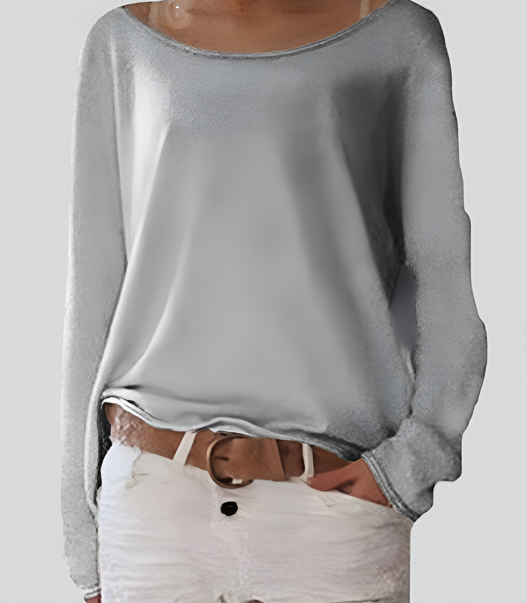 Women's Boat Neck Long Sleeve Knit Top - Casual Everyday Wear