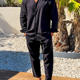 Men's V-Neck Long Sleeve Outfit Set - Casual Wear