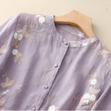 Women's Button-Down Blouse Floral Embroidery Sheer Trim - Casual Chic