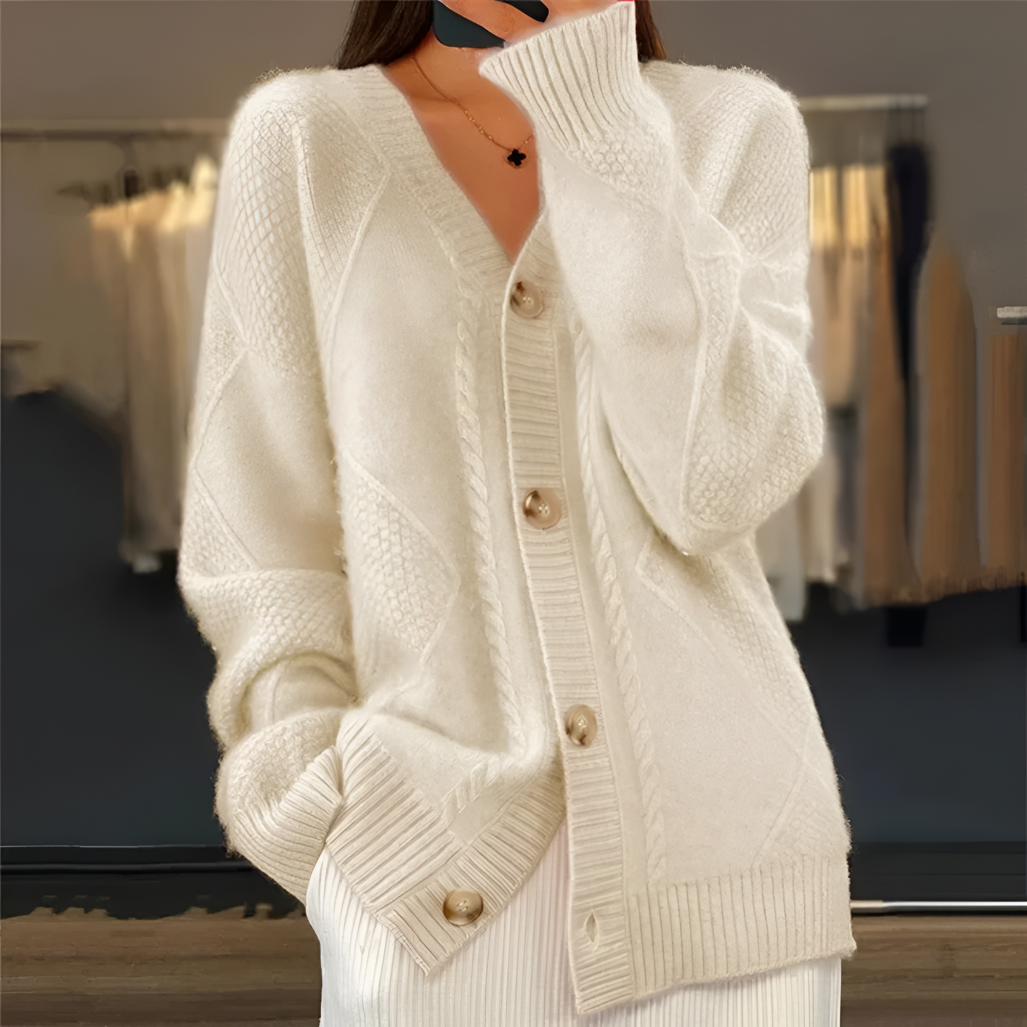 Women's V-Neck Knitted Cardigan Sweater Coat - Casual Outerwear