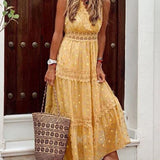 Women's Sleeveless Maxi Dress Lace Detail Flowing Fit - Casual Wear