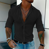 Men's Button Down Shirt Vertical Ribbed Slim Fit - Vacation Wear