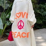 Women's Knit Oversized Love Peace Cardigan - Casual Wear