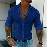 Men's Button Down Shirt Vertical Ribbed Slim Fit - Vacation Wear