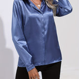 Women's Button Down Blouse Glossy Long Sleeve - Evening Wear