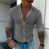 Men's Button Down Shirt Vertical Ribbed Slim Fit - Vacation Wear