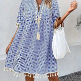 Women's Tunic Dress Tassel Trim - Casual Beach Outing