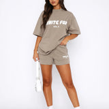 Women's Two-Piece Set Oversized Graphic Tee and Cargo Shorts - Casual Lounge Wear