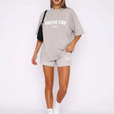 Women's Two-Piece Set Oversized Graphic Tee and Cargo Shorts - Casual Lounge Wear