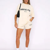 Women's Two-Piece Set Oversized Graphic Tee and Cargo Shorts - Casual Lounge Wear