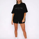 Women's Two-Piece Set Oversized Graphic Tee and Cargo Shorts - Casual Lounge Wear