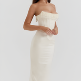 Women's Beaded Fringe Corset Midi Dress - Evening Gala