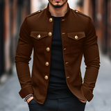Men's Mandarin Collar Military Jacket - Party Wear