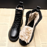 Women's Faux-Lined Lug-Sole Combat Boots - Cold Weather Wear