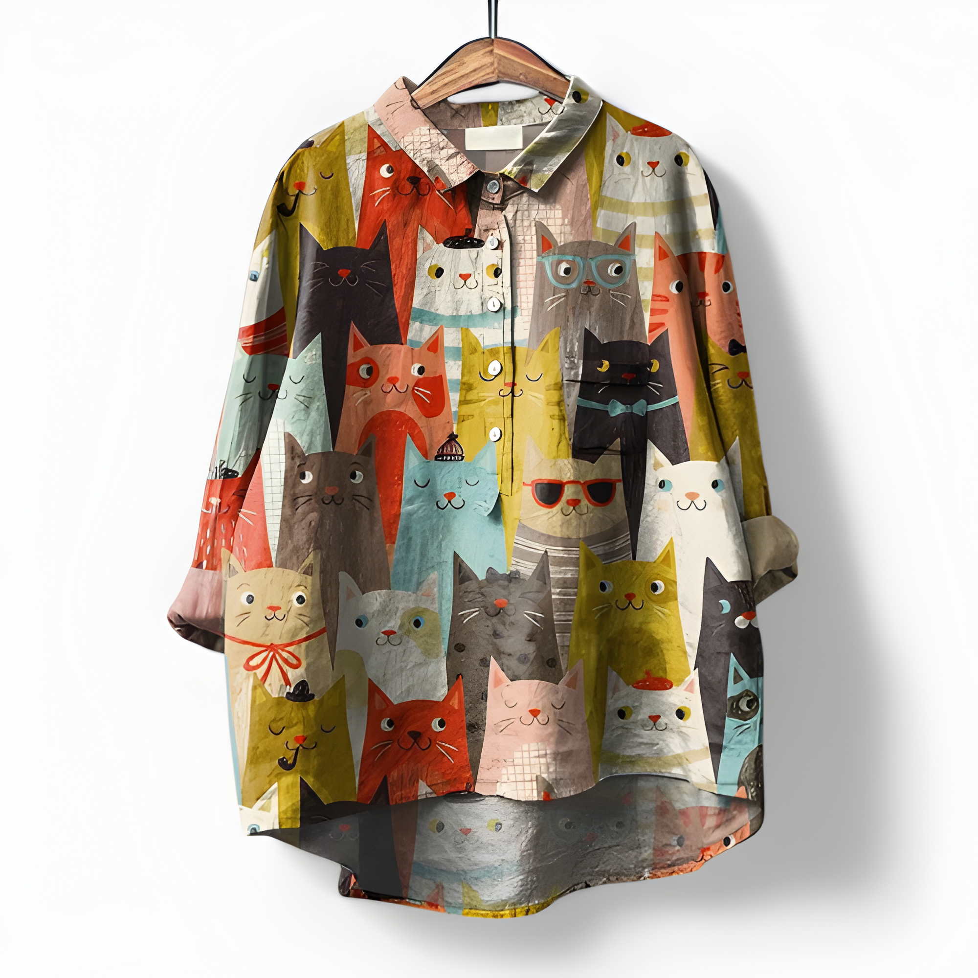 Women's Button Down Shirt Artistic Print Oversized Fit - Casual Wear