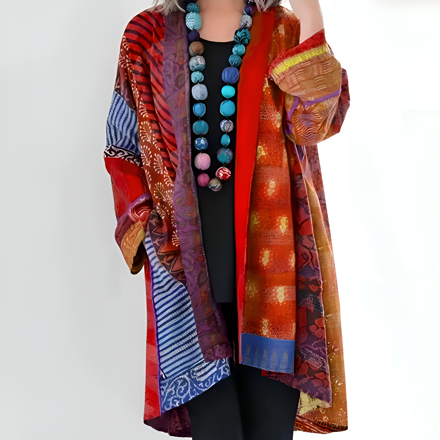 Women's Kimono Cardigan Mixed Pattern - Casual Layering