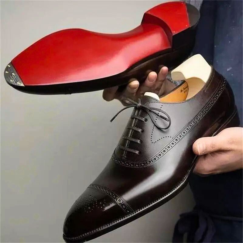 Men's Oxford Shoes Brogue Detail Red Sole - Formal Evening Wear
