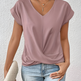 Women's V-Neck Twisted Hem T-Shirt - Casual Daily Wear