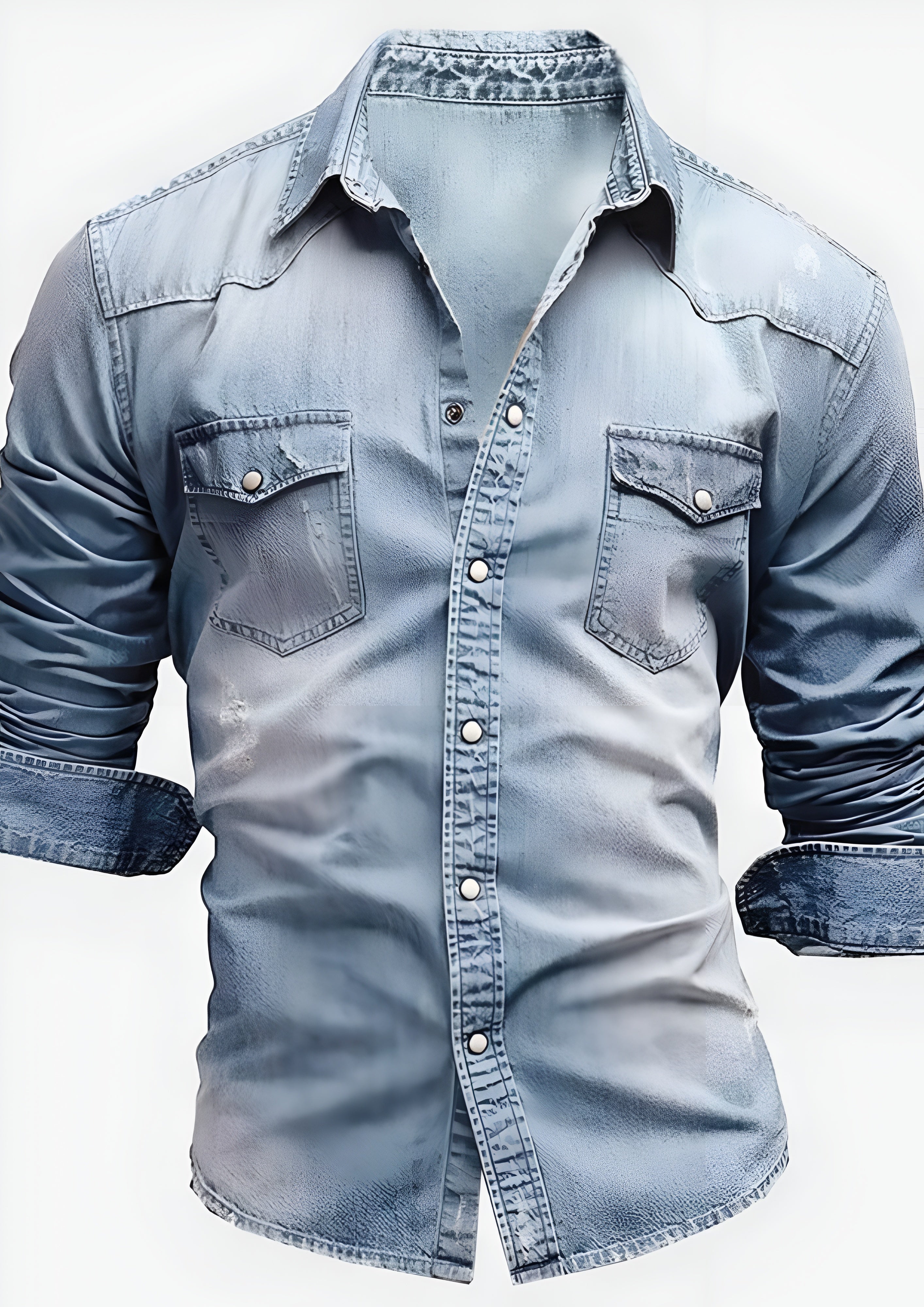 Men’s Distressed Denim Shirt - Summer Wear