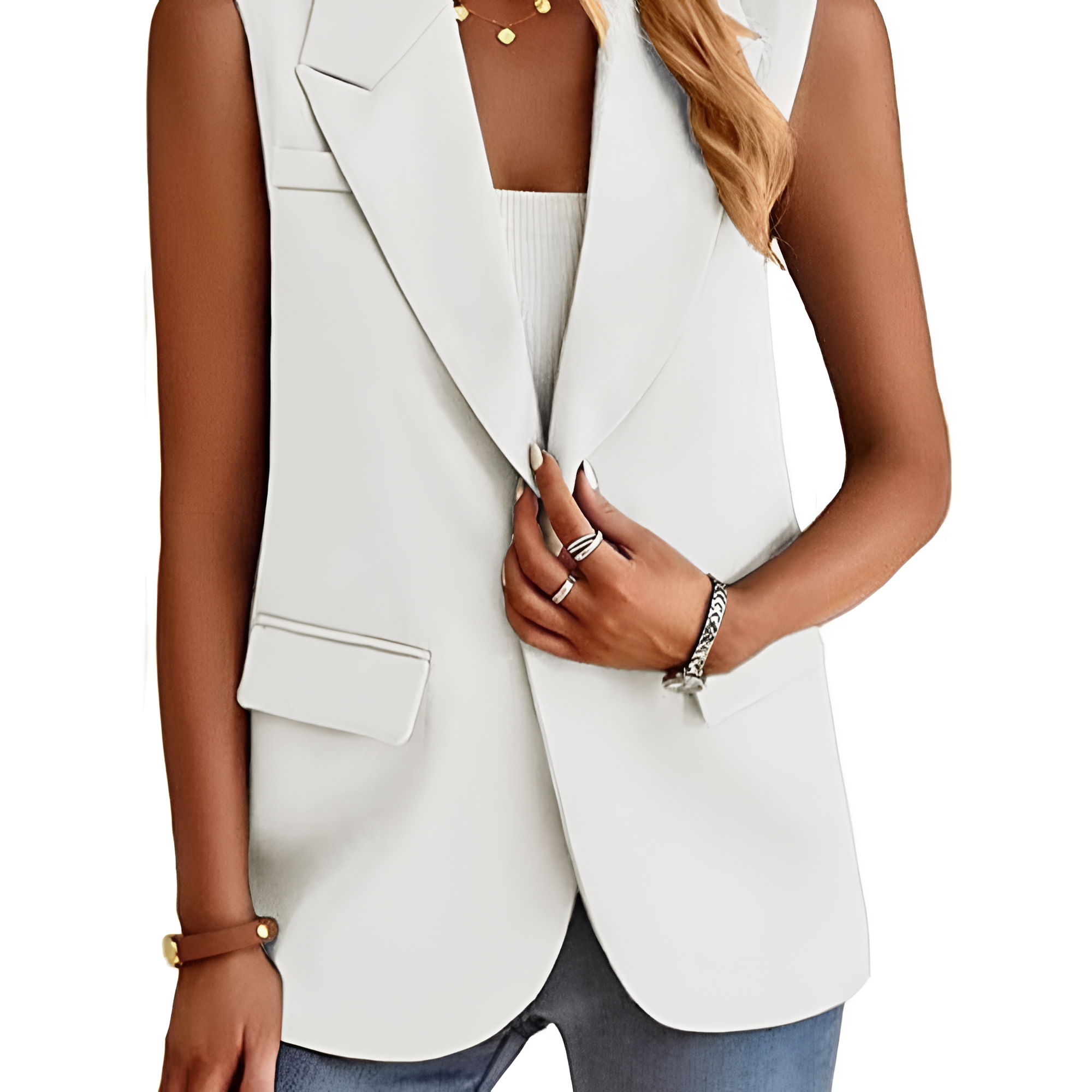 Women's Sleeveless Notch Lapel Blazer - Professional Office Wear