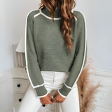 Women's Contrast Trim High Neck Sweater - Casual Wear