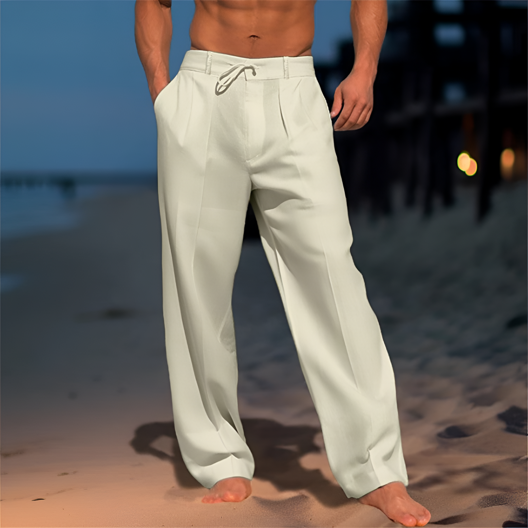Men's Drawstring Wide Leg Trousers - Beach Wear