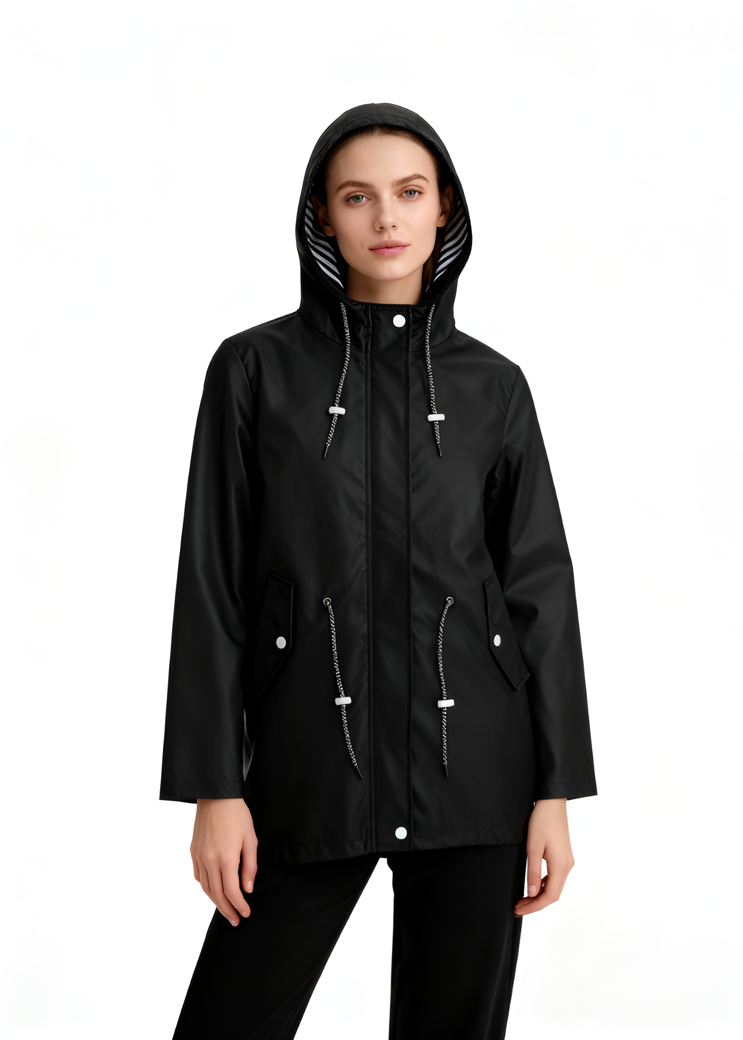 Women's Hooded Striped Lining Raincoat - Outdoor Casual Wear