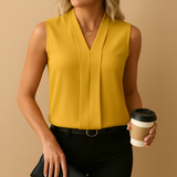 Women's V-Neck Draped Top Blouse - Office Wear