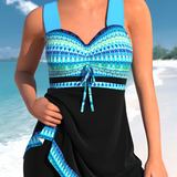 Women's Printed Tankini Swim Dress Two Piece - Beachwear