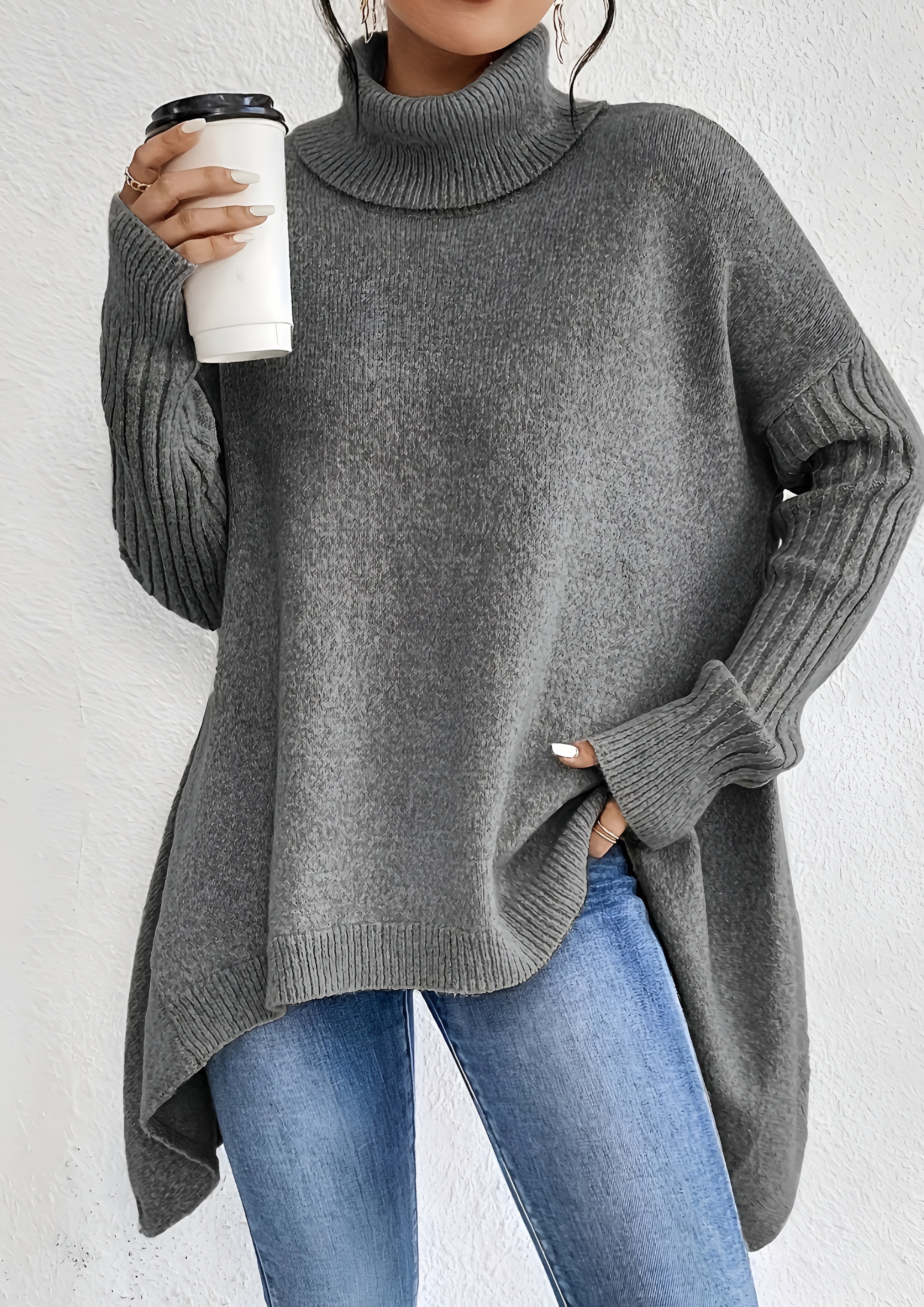 Women’s Turtleneck Loose Sweater - Casual Winter Wear