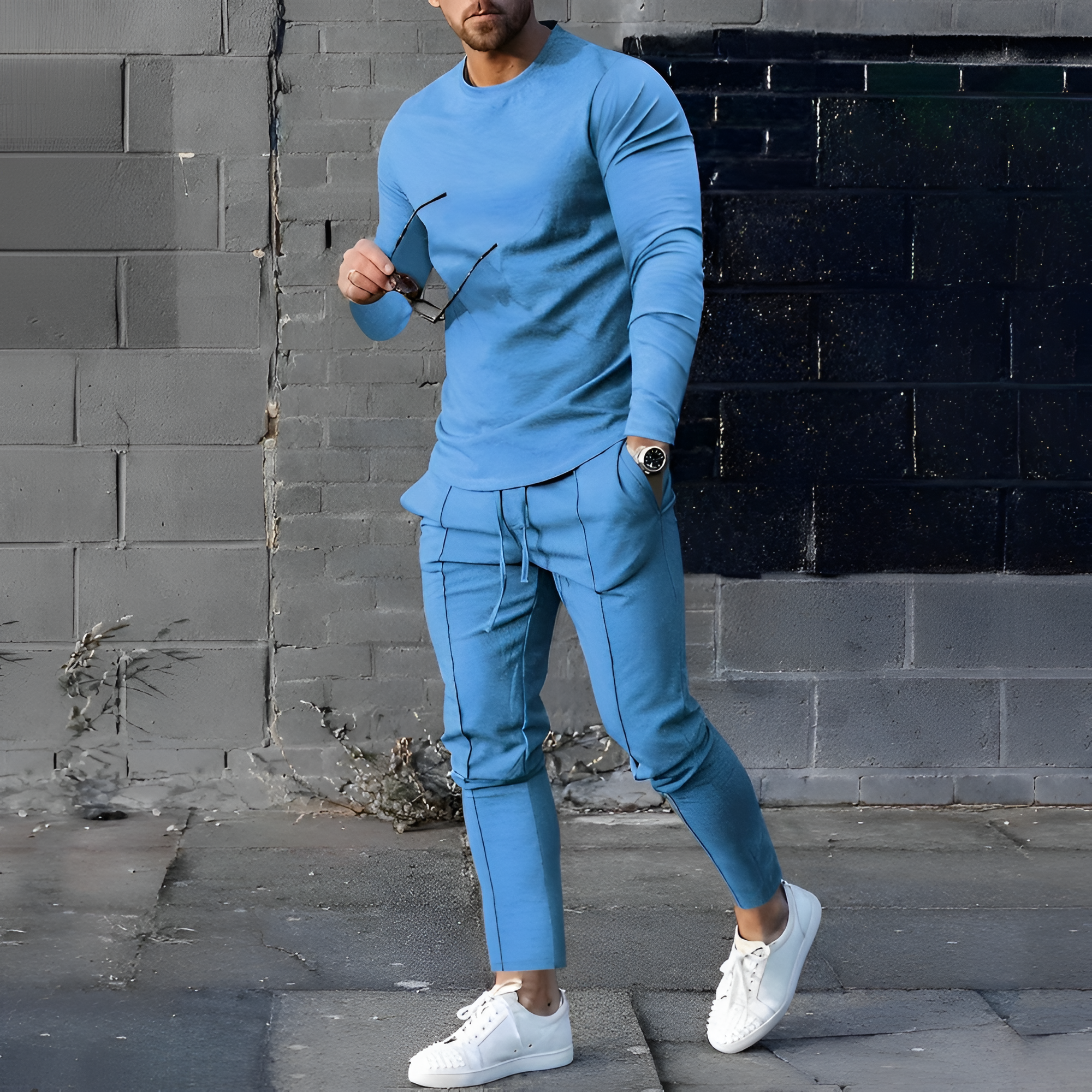 Men's Slim Fit Long Sleeve Jogger Set - Casual Sport