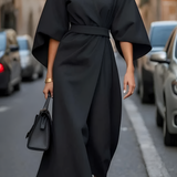 Women's Bell Sleeve Belted Wrap Dress - Professional Evening Wear