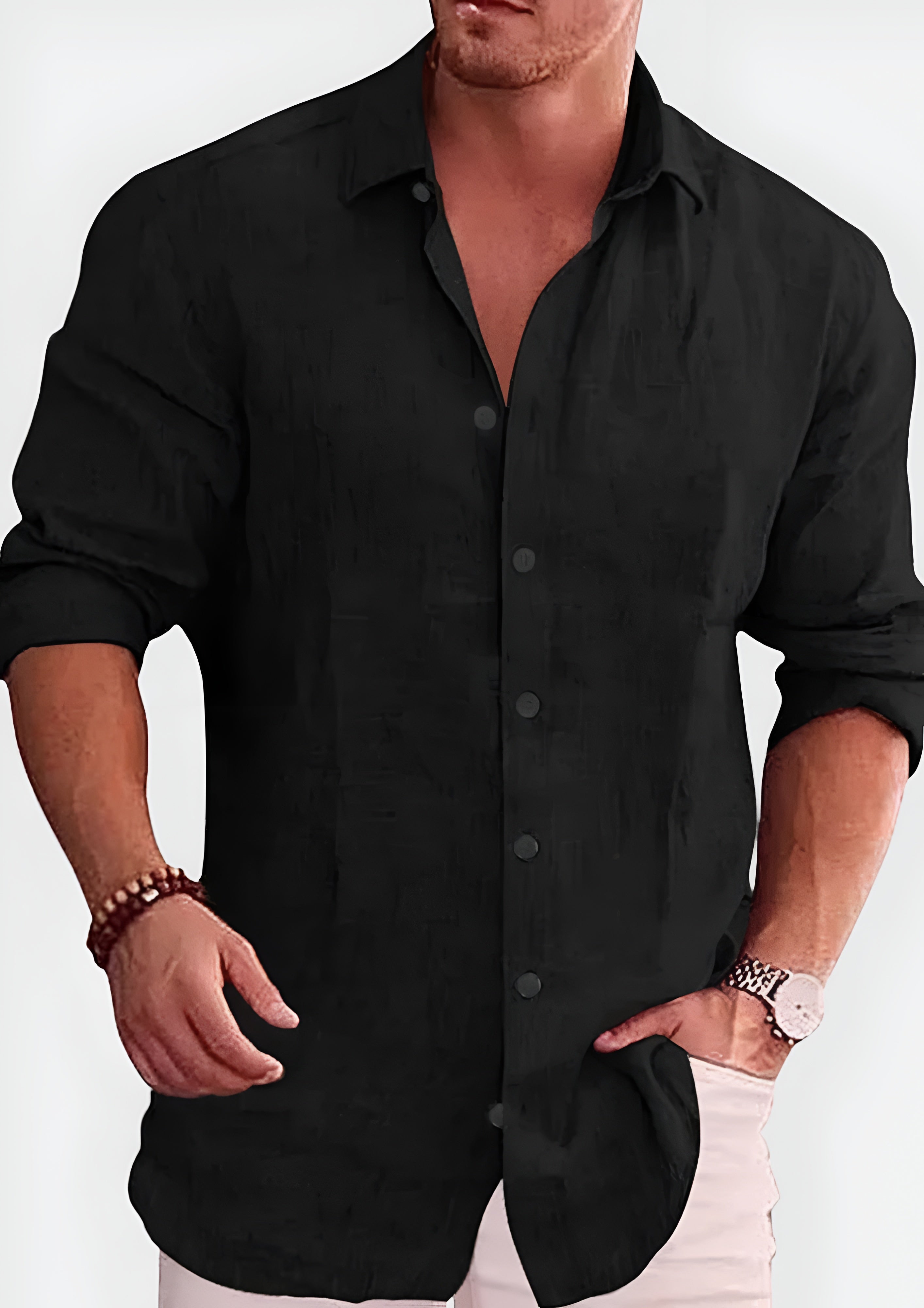 Men's Button Front Long Sleeve Shirt - Casual Summer Wear