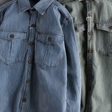 Men's Vintage Striped Denim Shirt - Casual Wear