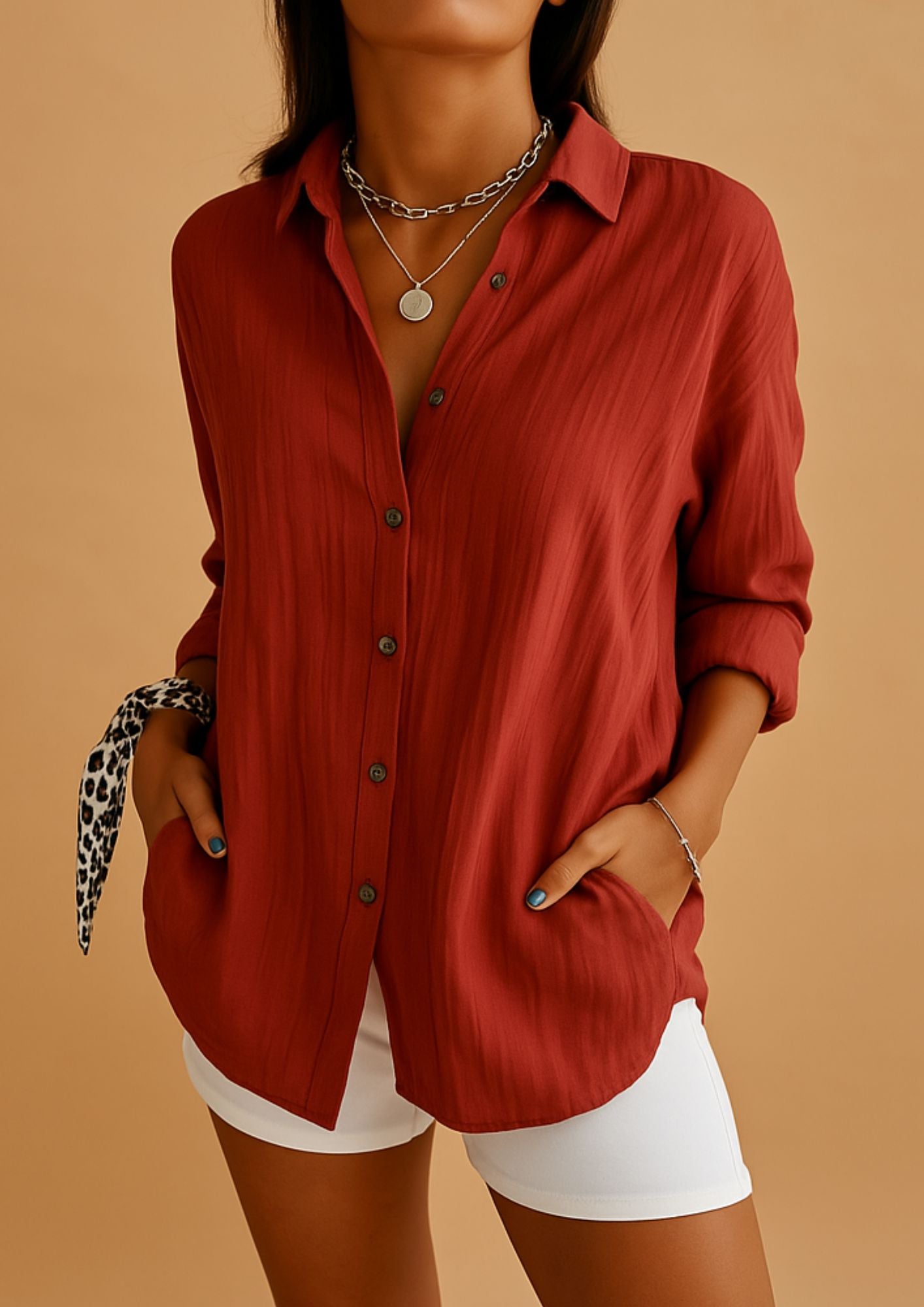 Women's Textured Button Up Shirt - Summer Casual Wear