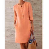 Women's Button Front Pocket Shift Dress - Casual Everyday Wear