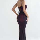 Women’s Mesh Maxi Dress - Floral Evening Wear