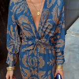Women's Twisted Waist Long Sleeve Midi Dress - Wedding Guest