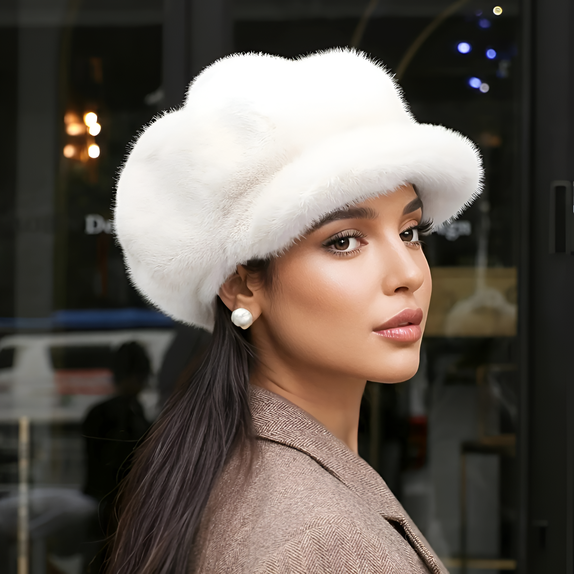 Women's Faux Fur Newsboy Cap - Winter Fashion