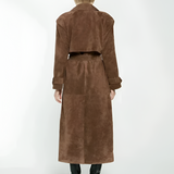Women's Suede Double Breasted Trench Coat - Outerwear