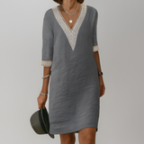 Women's Shift Dress V Neck Lace Trim - Casual Wear