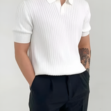Men's Ribbed Knit Polo Shirt - Casual Smart Wear