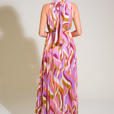 Women's Halter Neck Pleated Maxi Dress - Wedding Guest