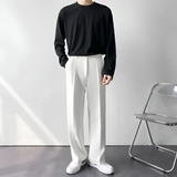 Men's Pleated Wide Leg Trousers - Smart Casual Wear
