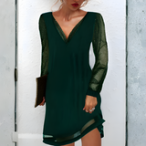 Women's Dress Sheer Glitter Sleeve V-Neck - Date Night
