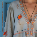 Women's Embroidered V-Neck Boho Blouse - Casual Outing