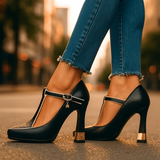 Women's T-Strap Pointed Toe Pumps - Office Wear